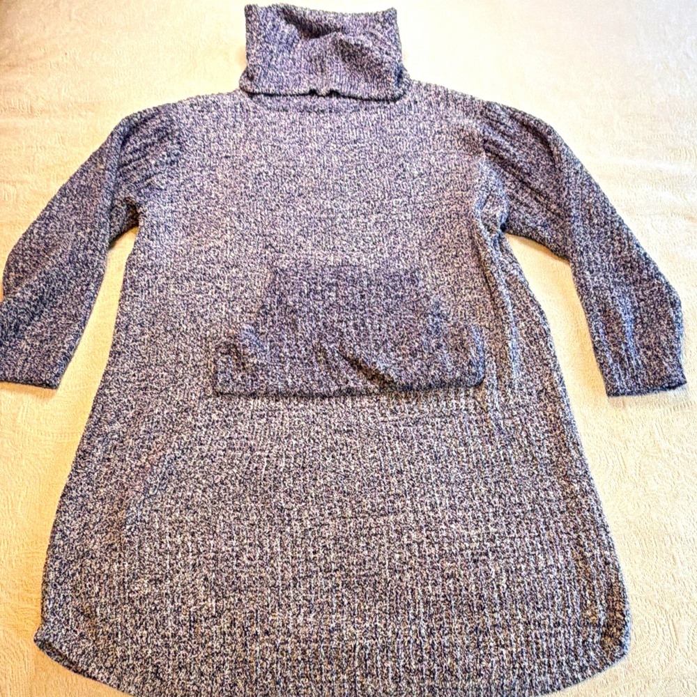 Softies Womens Gray Blue Knit Turtleneck Sweater Dress Pockets 2X 3X Knee Length